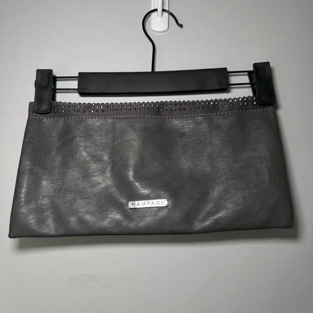 Vintage Rampage Gray/silver Rhinestone-Embellished Leather Fold-Over Clutch